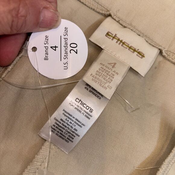 Chico's 4 Pants Women US 20 Beige NEW Zip Straight Leg Stretch Cotton Blend - Picture 7 of 10